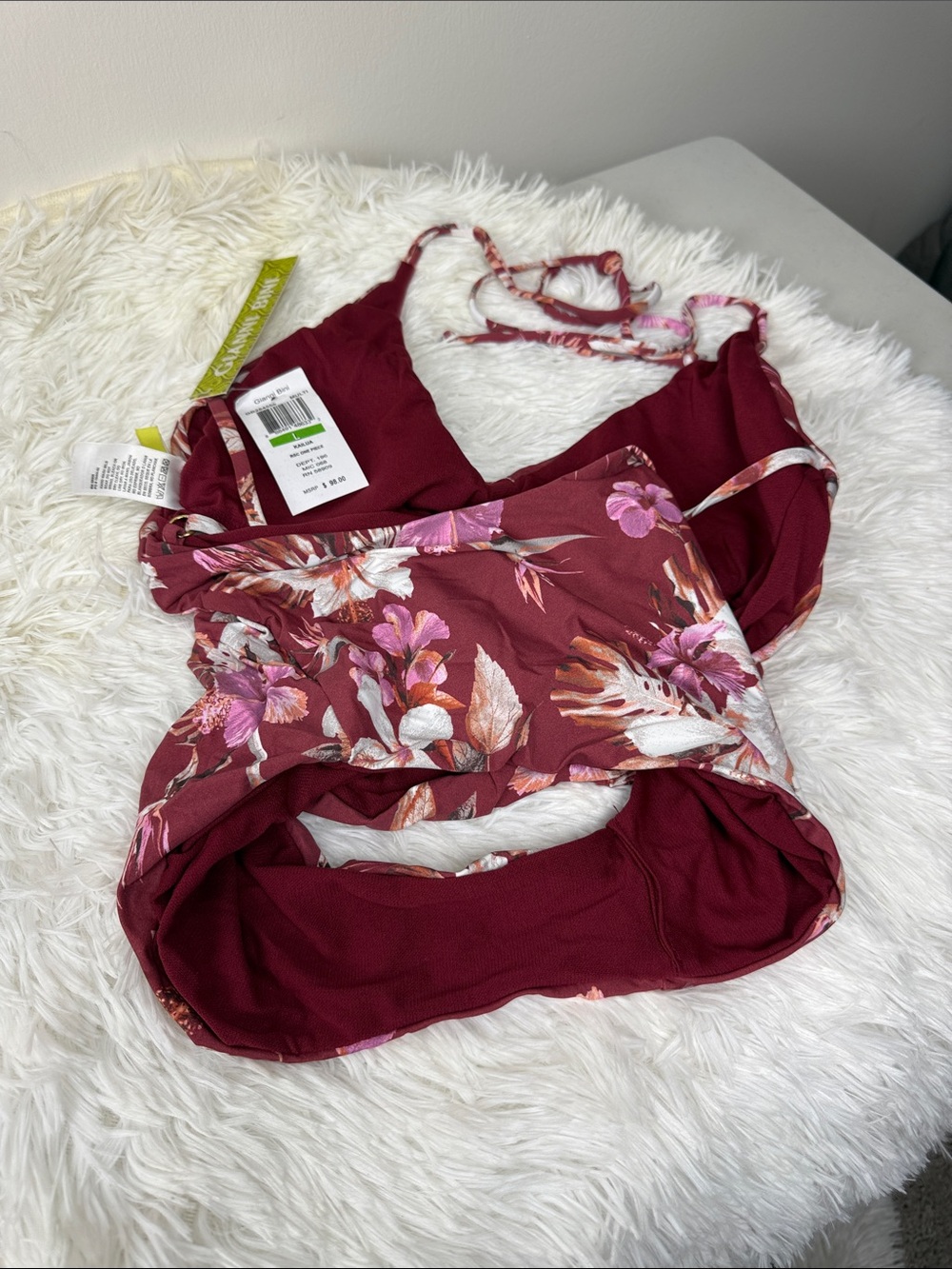 Gianni Bini GB  Floral One-Piece Swimsuit halter Burgundy - Picture 9 of 9